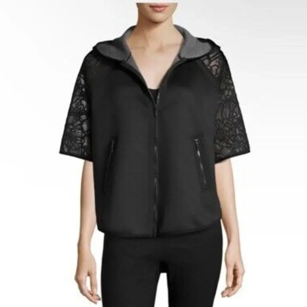 Elie Tahari Black Caitlyn Whimsy Goth Lace Trim Baggy Performance Jacket Size S